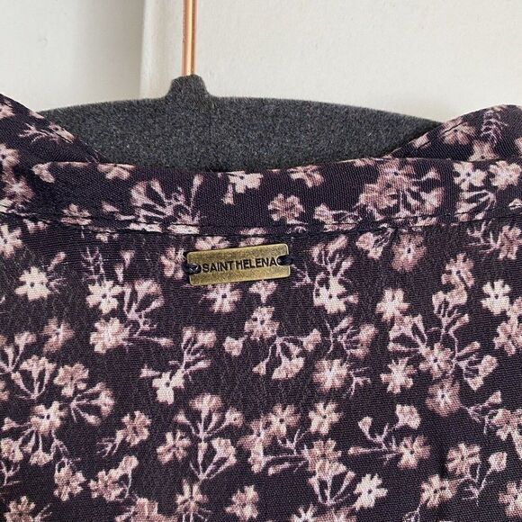 SAINT HELENA Chiffon Floral Purple Smocked Long Sleeve Dress SIZE S Pockets - Picture 6 of 9